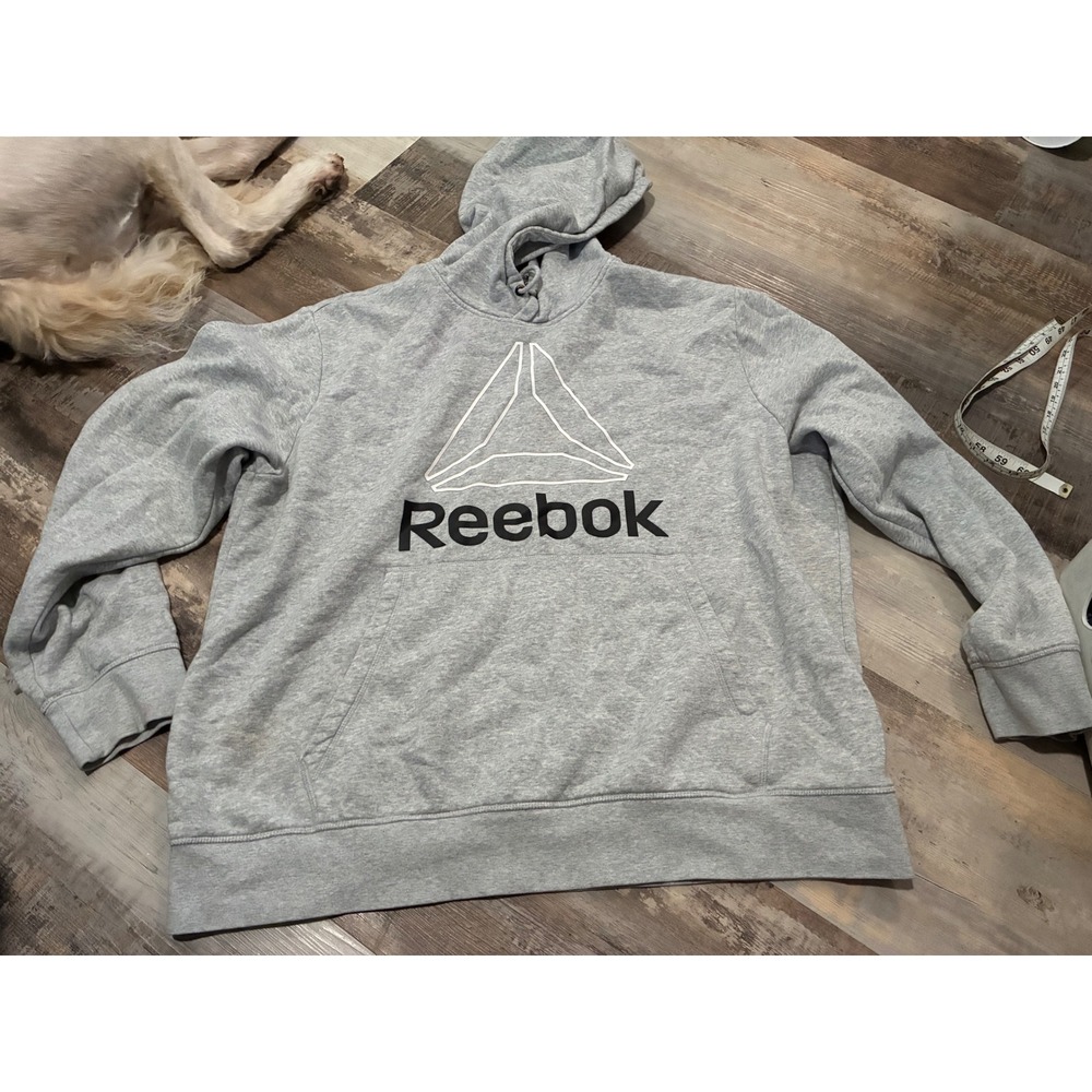 Reebok Mens Heather Gray Delta Logo Pullover Hoodie Sweatshirt Size Large